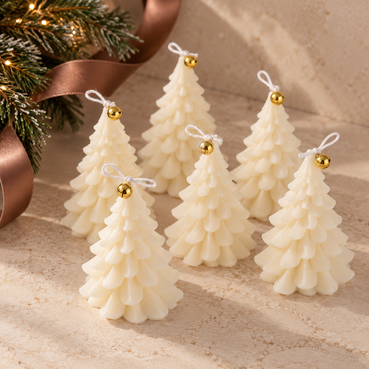 Pleated Christmas Tree Candle - Ivory